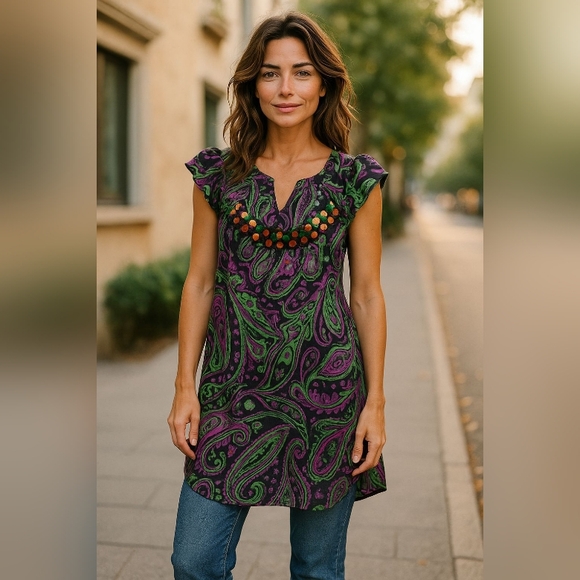 INC International Concepts Tops - INTERNATIONAL CONCEPTS Paisley Print Women's Top - Purple and Green